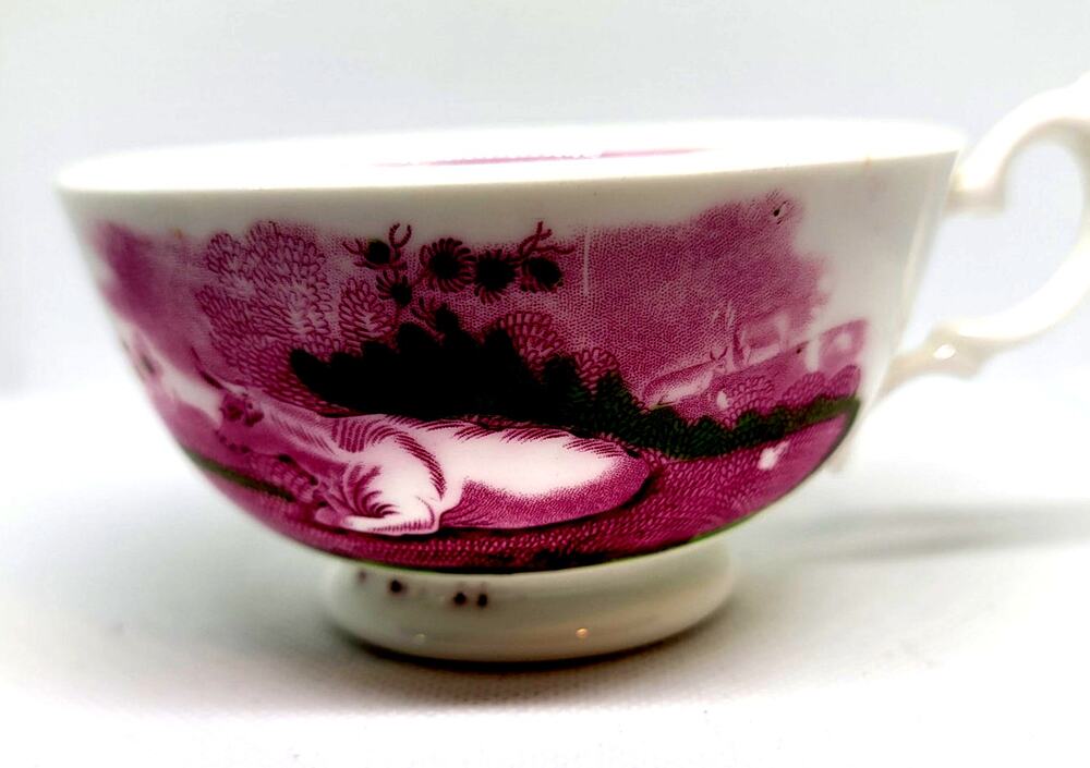 Staffordshire Teacup Pink Lusterware Early 19th Century Contented Cows Landscape